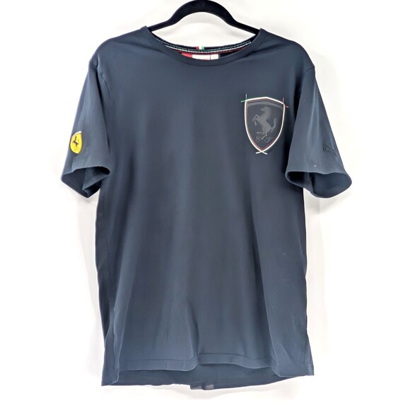 Puma Ferrari Scuderia Black Logo Shield Crewneck Short Sleeve T-Shirt Size Large - Picture 1 of 9